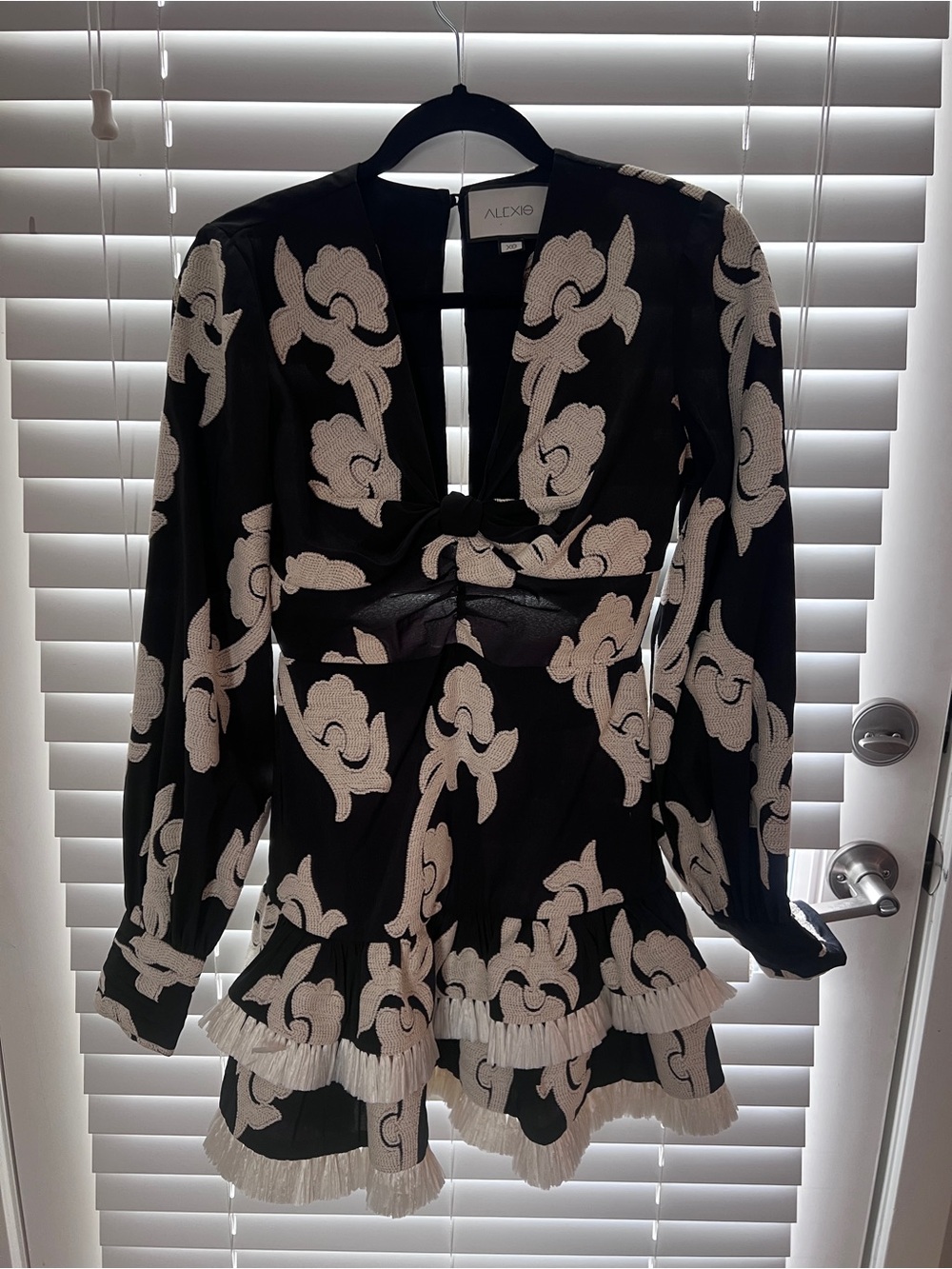 Alexis Black & White Long Sleeve Floral-Print Mini Dress